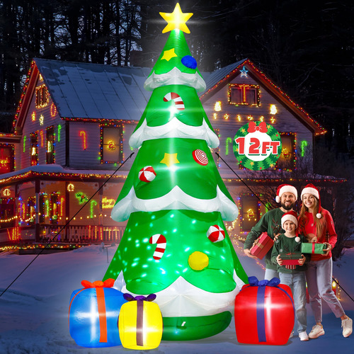 Árbol De Navidad Inflable 3.66 Metros Con Cajas Decorativas