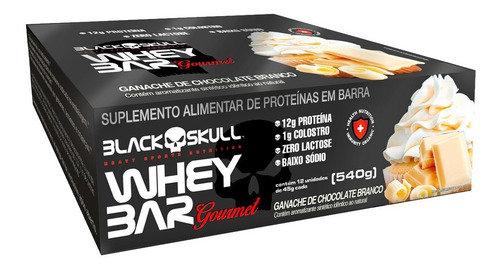 Whey Bar Gourmet Black Skull Box C/12 Un pastel de mousse de maracuyá sin sabor a lactosa de 45 g