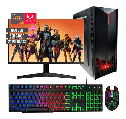 Pc Torre Gamer Amd Ryzen 3 3200g Ssd 240gb Ram 8gb Mon 22
