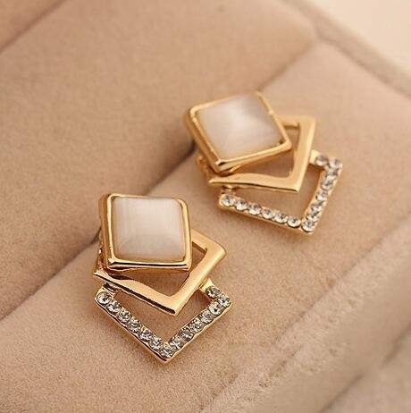 Arete Moda Sparking Rhinestone Geometry Square Opal