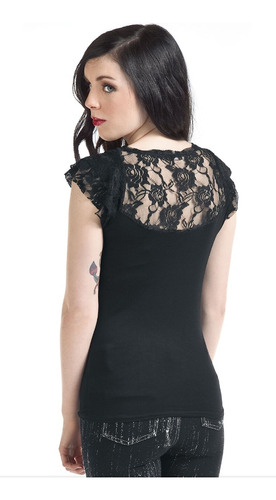 Remera Blusa Mujer Con Encaje Y Lycra Estilo Gothic Sexy