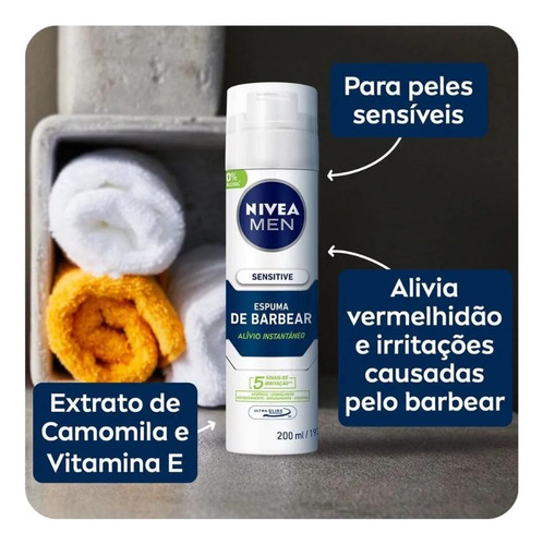 Espuma De Barbear Nivea 200ml Sensitive - Kit C/3un