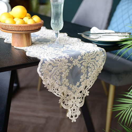 Bufanda De Tocador Bordada Sutavia Lace Patio Table Runner, 