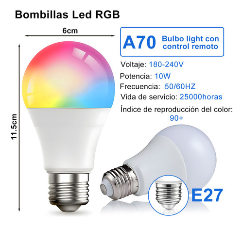 Rgb Bombillas Inteligentes De Cambio De Color 4pcs 12w foco led Rgb luces Rgb