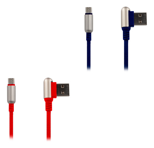 Cable Cargador Reforzado Micro Usb V8 Universal Rapido L 90º Color Rojo