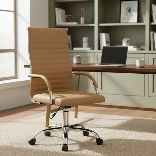 Cadeira Executiva Fohar Class Ergonômica Bege Giratória Couro Sintético