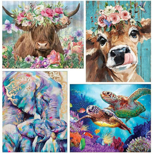 4 Kits Pintura 5d Para Adulto Arte Animal Punto Elefante