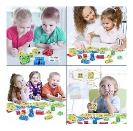 Juego De Mesa Puzzle Bloques De Expresiones En Madera Niños