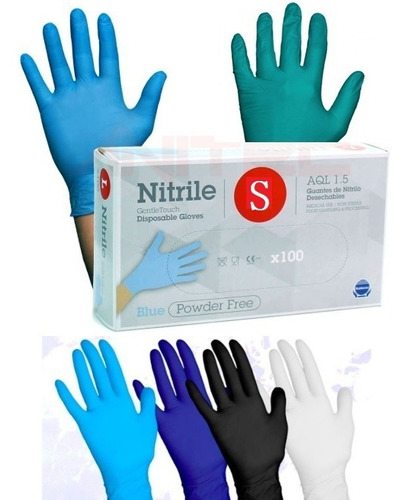 Caja 100 Unidades Guantes De Nitrilo Multipropósito No Latex