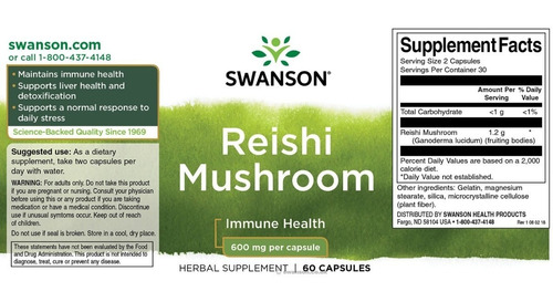 Reishi Mushroom 600 Mg 60 Capsulas
