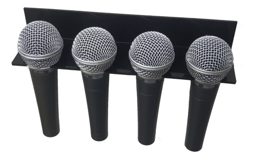 Suporte/descanso P/ Microfone Acrílco Parede P/4 Mics Com 2 Cor Preto