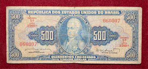 Billete 500 Cruzeiros Brasil 1962 Pick 172 B Dom Joao 6