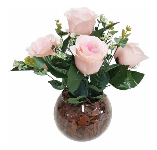 Arranjo Pequeno Decorativo Flores C/ Rosas Artificiais+ Vaso