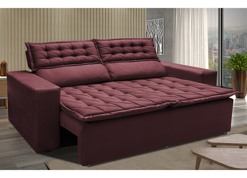 Sofá Retrátil e Reclinável Cama inBox Slim 1,50m Tecido Suede Velusoft Vinho