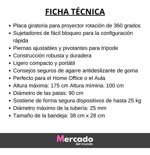 Imagen 7 de 10 de Soporte De Proyector Tripode Plegable Bandeja Metal Mesa