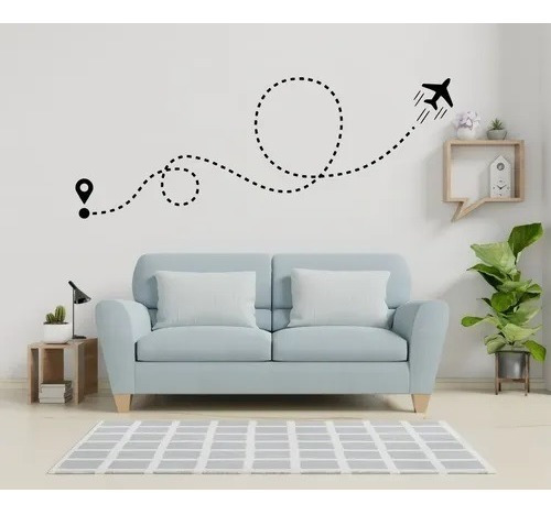 Vinil Decorativo Para Pared Ruta De Avión 160cm X 60cm