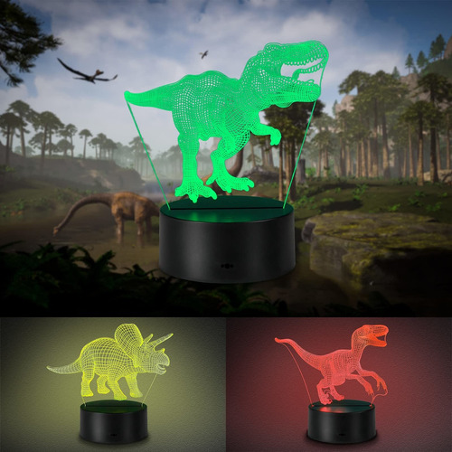 Luz Nocturna Dinosaurio 3d Lampara Ilusion 3 Diseño 16