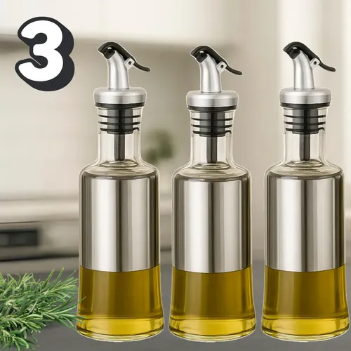 Kit 3 Galheteiro Porta Oleo Vidro Dispenser Restaurante Cozinha Com Bico Dosador Marca Kururuá