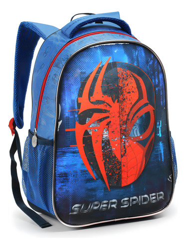Mochila Costas Infantil Princesa Sereia Herois Menina Menino Cor Azul Desenho Do Tecido Aranha