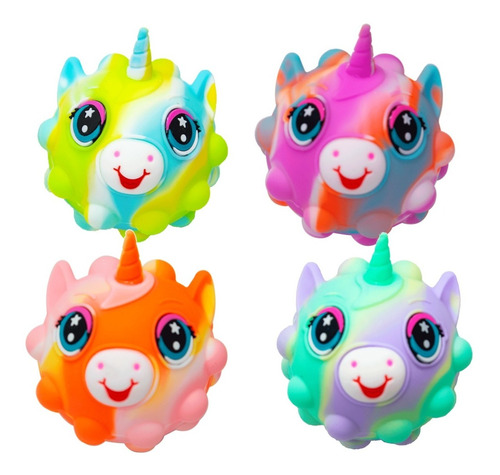 Colección Pelota Push Pop Popit Unicornio Juguete Fidget 4pz