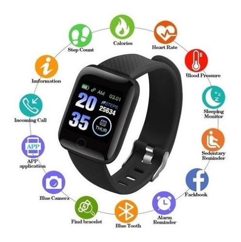 Smart Watch Smartwatch D13 Bluetooth Android/iOS Color de la carcasa: negro, color de la correa: negro, color del bisel: negro