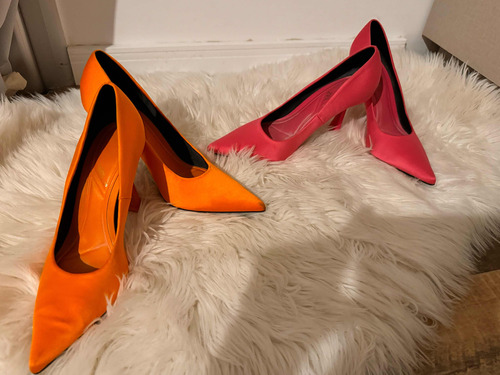 Stilettos Zara En Fucsia Y Naranja Con Taco