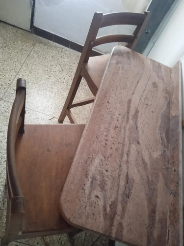 Juego De Lámpara 2 Bancos De Madera Altos Y Meson De Marmol