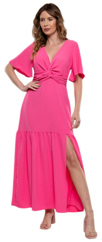 Vestido Bisô Longuete Fendas Rosa