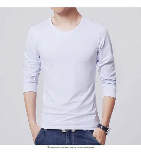 Camiseta Casual De Manga Larga Con Corte Ajustado Para Hombr