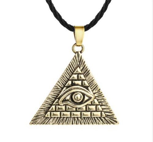 Colar Olho Hórus Iluminati Pirâmed Egípcio Ouro 