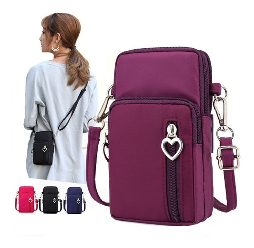 Bolsa Impermeable Para Celular Cartera Hombro Mujeres Color Fucsia Diseño De La Tela Lienzo