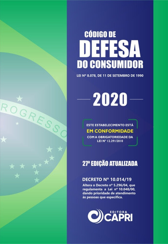 Código De Defesa Do Consumidor 2020 + Placa Adesiva