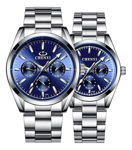 Couple Watches Women And Men Silver Stainless Steel