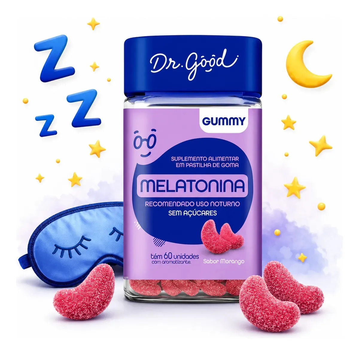 Melatonina em Goma Sabor Morango 60 unid. Dr, Good Fini