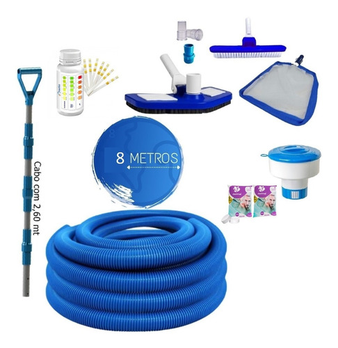 Imagem 1 de 1 de Kit Limpeza Piscina Completo Cabo Aspirador Mangueira Teste