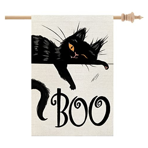 Bandera De Casa Halloween Boo Gato Negro De Doble Cara,...