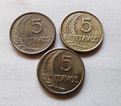 Peru 5 Centavos Años 1948 1949 Km# 223.3 Moneda Latón C/u