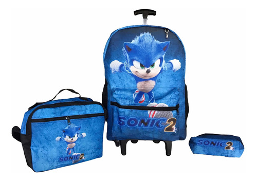 Mochila Infantil Masculina Rodinha Sonic Kit