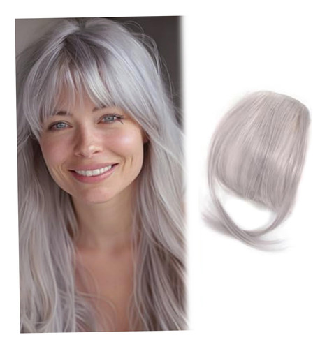 Peluca Con Flequillo Falso Lavable Y Rizado (gris Plateado)