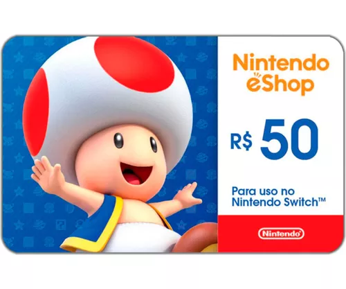 Cartão Nintendo Eshop Usa Switch 3ds Wii U Ecash $50 Dolares