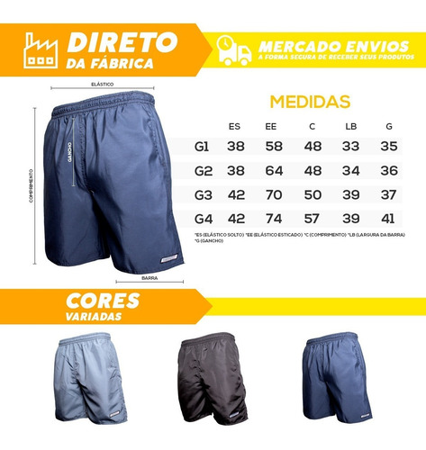 Short Tactel De Elástico Extra Plus Size Masculino 3 Bolsos