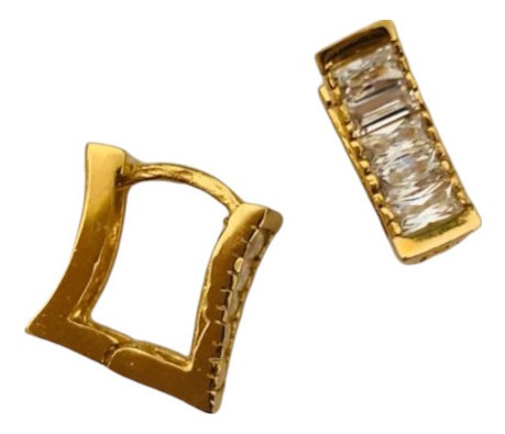 Aretes Cuadrados Con Zirconias En Oro Laminado 