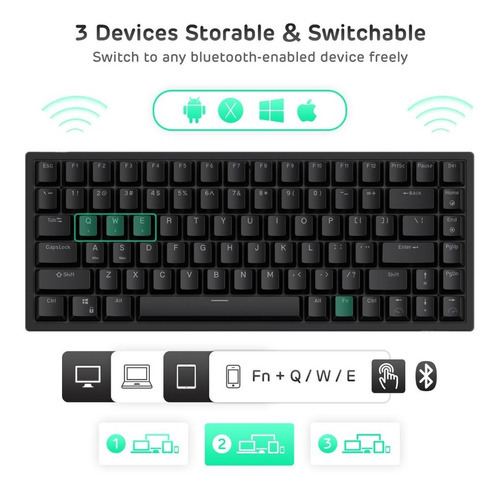 Teclado Inalambrico Negro Rgb Royal Kludge Rk84 Tkl Red S