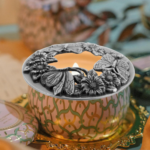 Tarro Redondo Con Tapa Para Velas: Adorno Con Forma De Flor