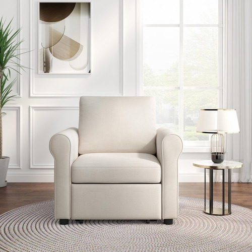Merax White Modern Sofá Cama Convertible 3 En 1 Tumbona Blanco Diseño De La Tela