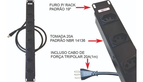 Kit 20 Régua Extensão Rack 19u 8 Tomadas 20a Bivolt