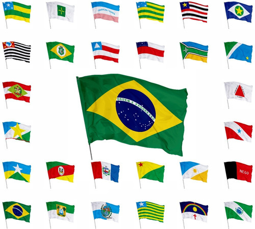 Kit 27 Bandeiras Dos Estados Brasileiros 30cm X 20cm Cor