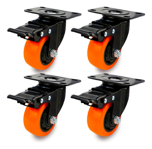 Kit 4 Rodinhas Rodízio 2 Polegadas Para Moveis Capacidade 400kg Com Trava Para Moveis, Carrinhos, Bancadas De Trabalho Marca Davely