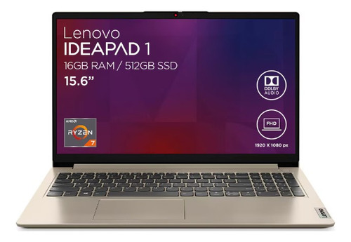 Laptop Lenovo Ryzen 7 5700u 16gb Ram 512gb Ssd Win 11 Home Color Dorado Oscuro