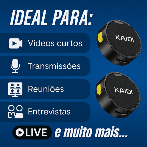 Microfone Lapela Redondo Imã Sem Fio Preto Duplo Anti Ruído
